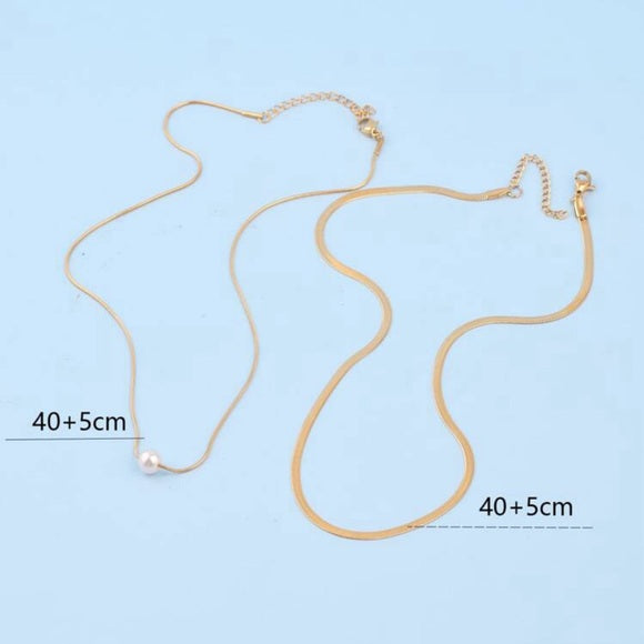 2pcs/Set Fashion Faux Pearl Decor Gold Chain Necklace For Women