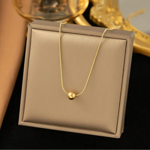 Women Gold Stainless Steel Bead Decor Necklace