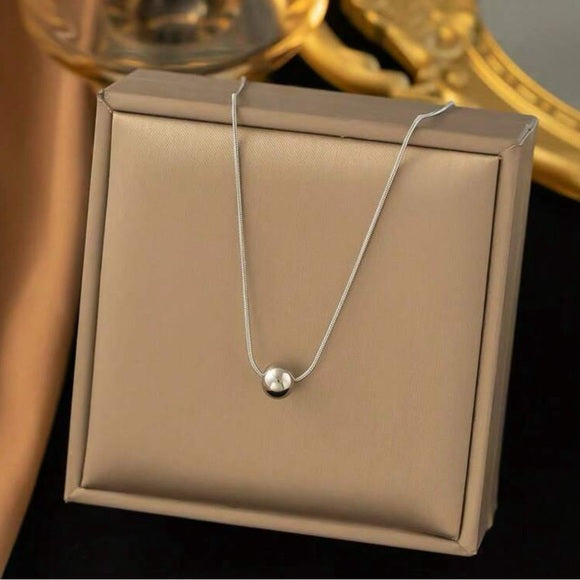 Women Silver Stainless Steel Bead Decor Necklace