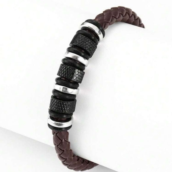 Men Braided Leather Stainless Steel Bracelet