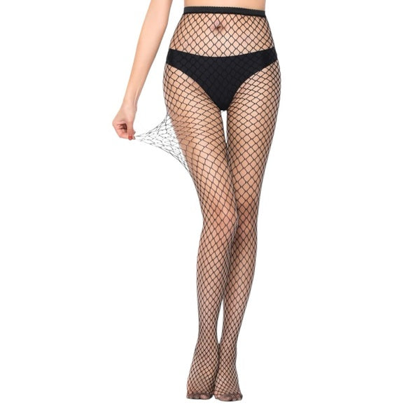 Women Black Solid Fishnet Stocking