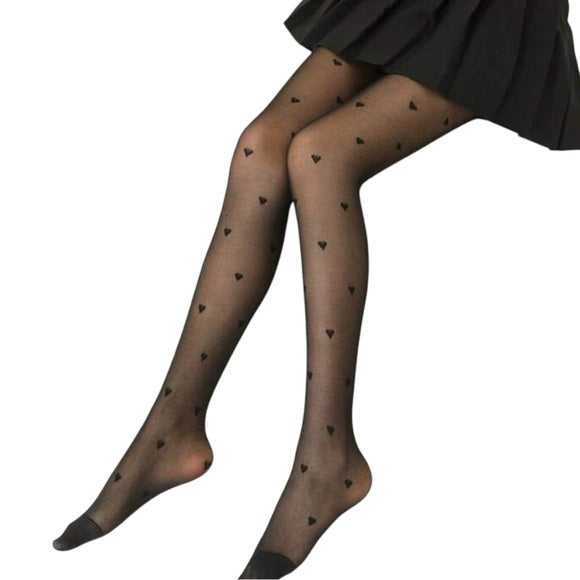 Women Black Heart Pattern Tight Stocking