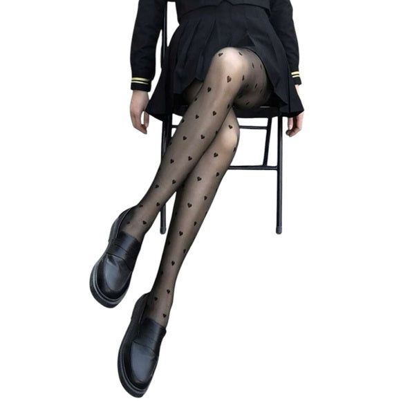 Women Black Heart Pattern Tight Stocking