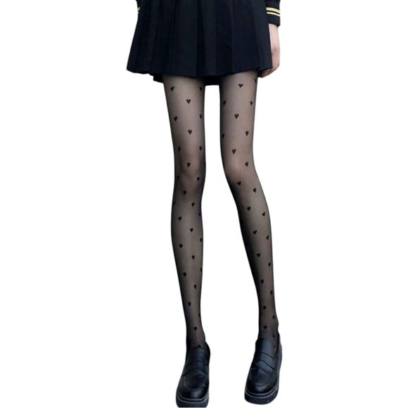 Women Black Heart Pattern Tight Stocking