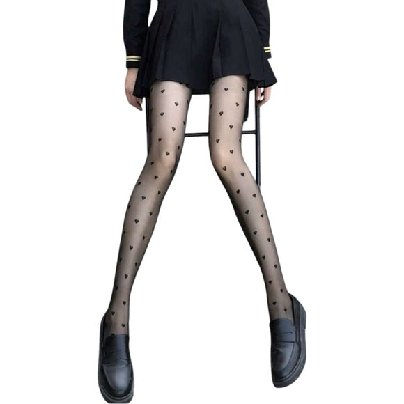 Women Black Heart Pattern Tight Stocking