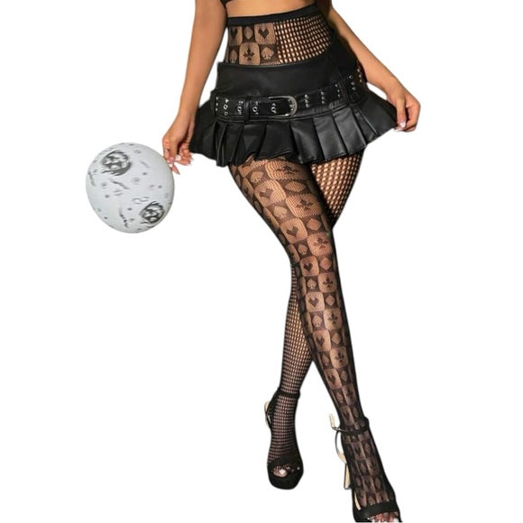 Women Asymmetric Playing Card Pattern Tight Stocking