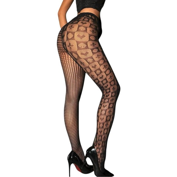 Women Asymmetric Playing Card Pattern Tight Stocking