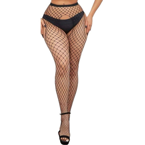 Women Black Fishnet Tight Cut Out Stocking
