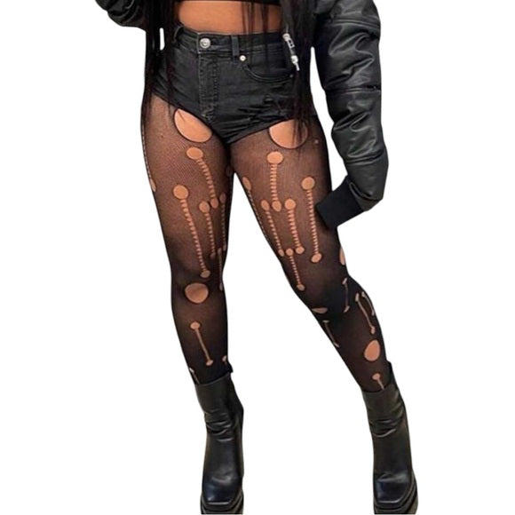 Women Black Mesh Hollow Out Stocking