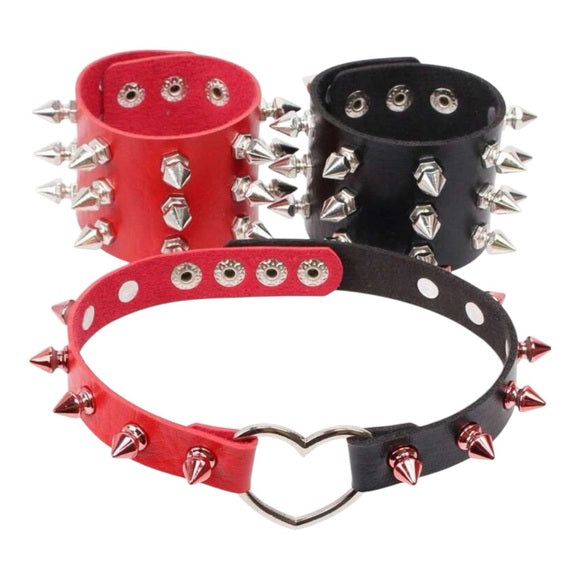 3 Pcs Set Punk PU Leather Bracelet & Choker