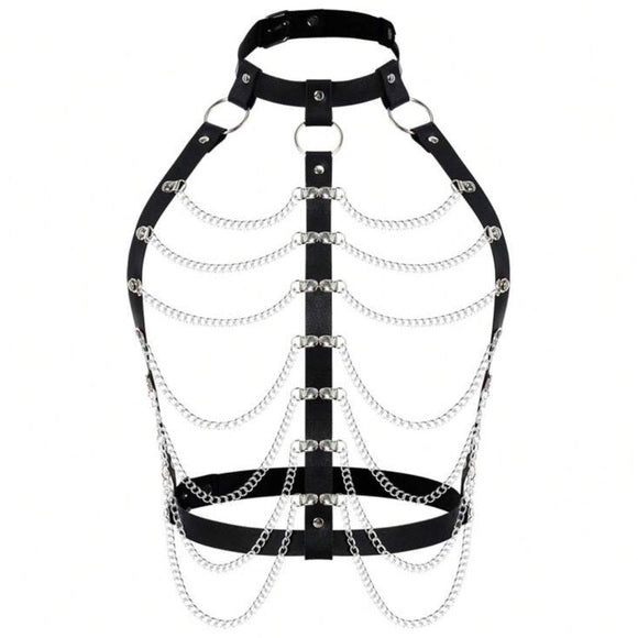 Women Leather & Metal Chain Body Harness