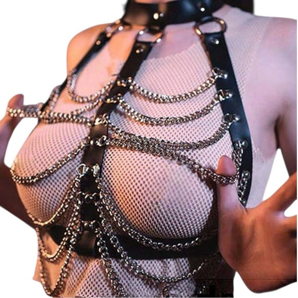 Women Leather & Metal Chain Body Harness