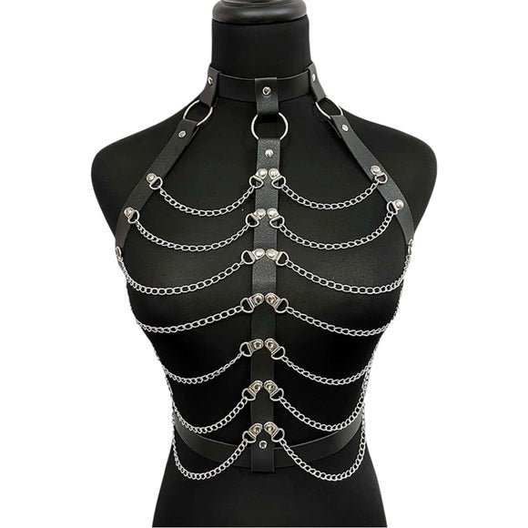 Women Leather & Metal Chain Body Harness