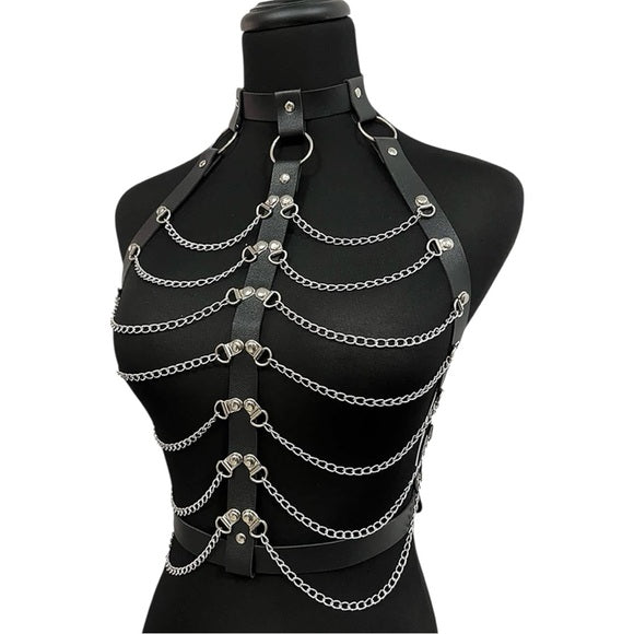 Women Leather & Metal Chain Body Harness