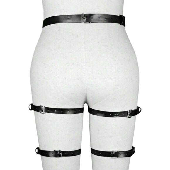 Women Black Leather Gothic Waist Harness