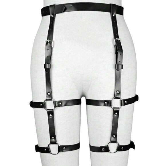 Women Black Leather Gothic Waist Harness
