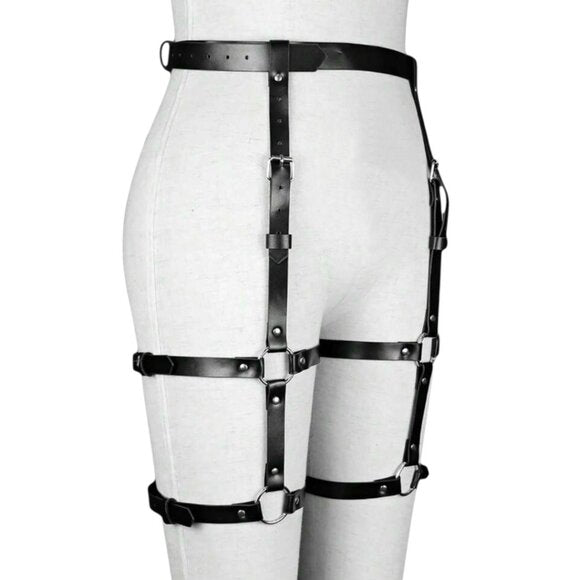 Women Black Leather Gothic Waist Harness