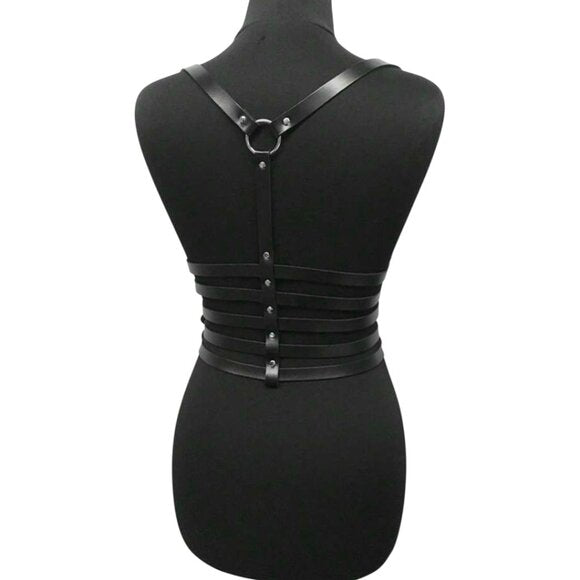 Women Gothic Style 5 Layer Chain Faux Leather Harness