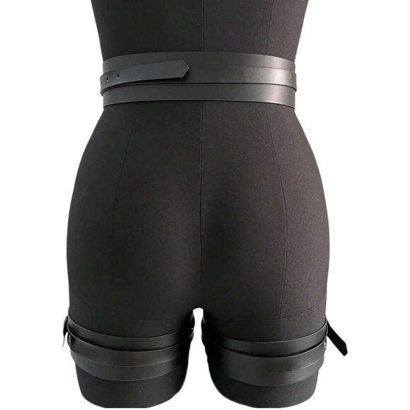 Gothic Punk PU Leather Thigh Garter Belt With Waist Band Adjustable Leg Harness