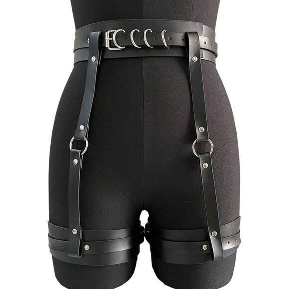 Gothic Punk PU Leather Thigh Garter Belt With Waist Band Adjustable Leg Harness