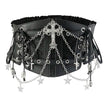 Women Black Lace Chain Skull Cross Tie Decor Elastic Waistband