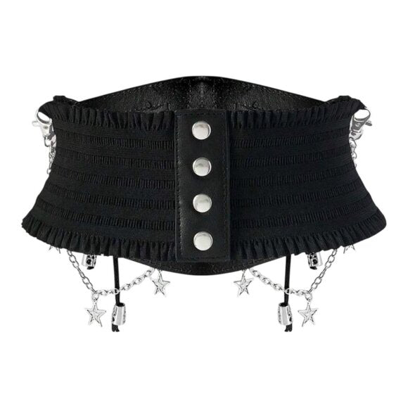 Women Black Lace Chain Skull Cross Tie Decor Elastic Waistband