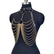 Women Black Leather Harness With Gold Chain