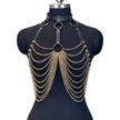 Women Black Leather Harness With Gold Chain