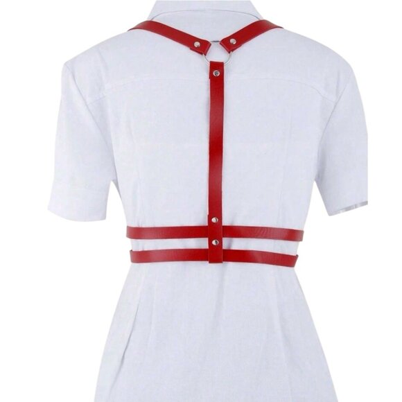 Women Plus Size Gothic Style Red PU Leather Sexy Harness Waist Belt