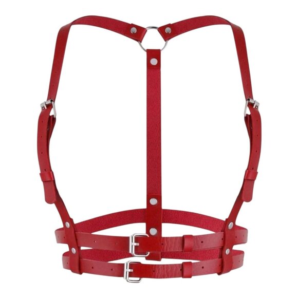 Women Plus Size Gothic Style Red PU Leather Sexy Harness Waist Belt