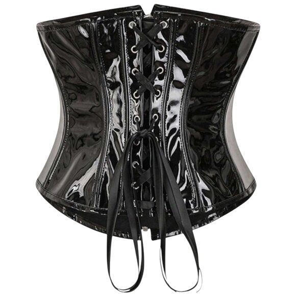 Women Punk Style Zipper Closure Bustier Waist Belt Cropped Corset