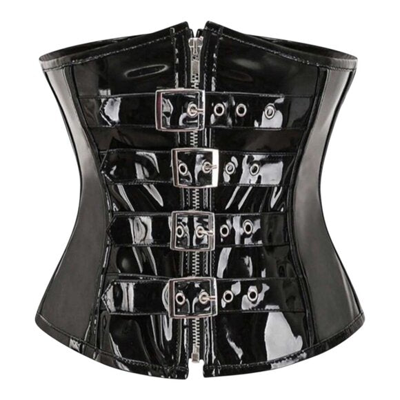 Women Punk Style Zipper Closure Bustier Waist Belt Cropped Corset