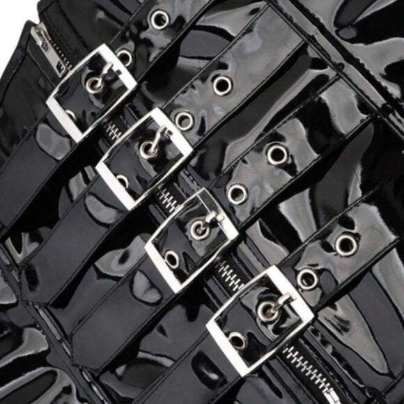 Women Punk Style Zipper Closure Bustier Waist Belt Cropped Corset