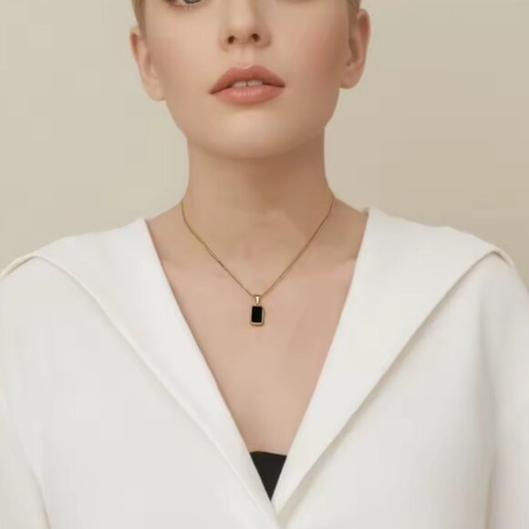 Women Double Sided Black-Silver Pendant Stainless Steel Necklace