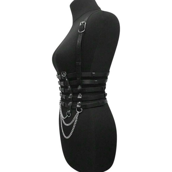 Women Gothic Style 5 Layer Chain Faux Leather Harness