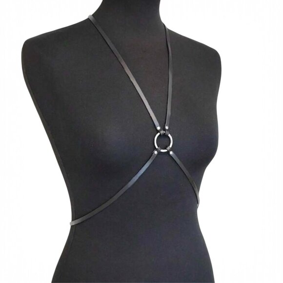 Black PU Leather Bondage Skirt Inspired Binding Mini Harness