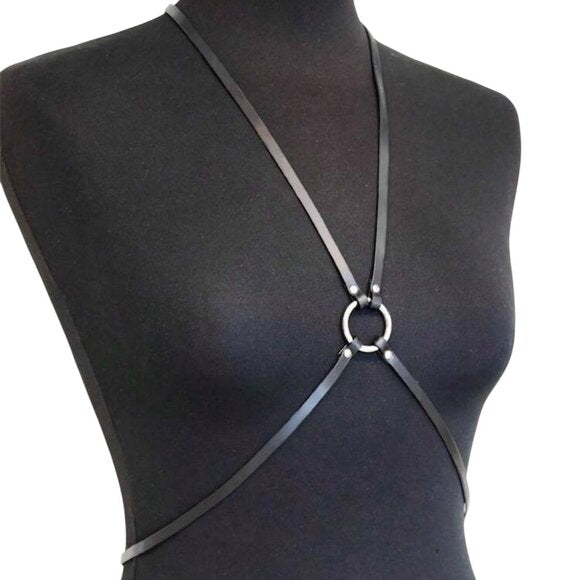 Black PU Leather Bondage Skirt Inspired Binding Mini Harness
