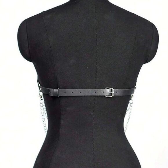 Chest Leather Harness With Chains Goth Body Chain