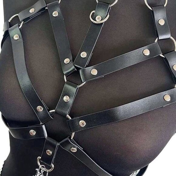 Chest Leather Harness With Chains Goth Body Chain
